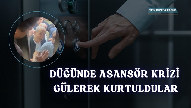 Düğünde Asansör Krizi! Gülerek Kurtuldular!