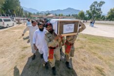 Funeral for army helicopter crash victims in Pakistan-administered Kashmir
